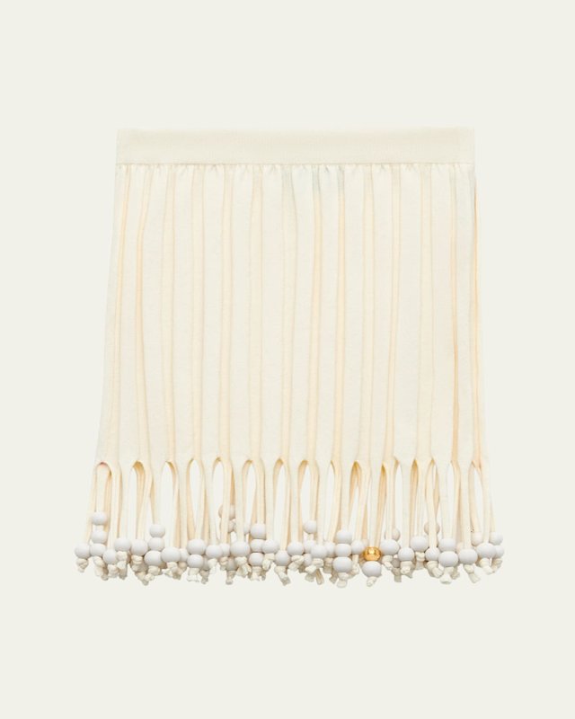 Fringe Beaded Ribbed Mini Skirt